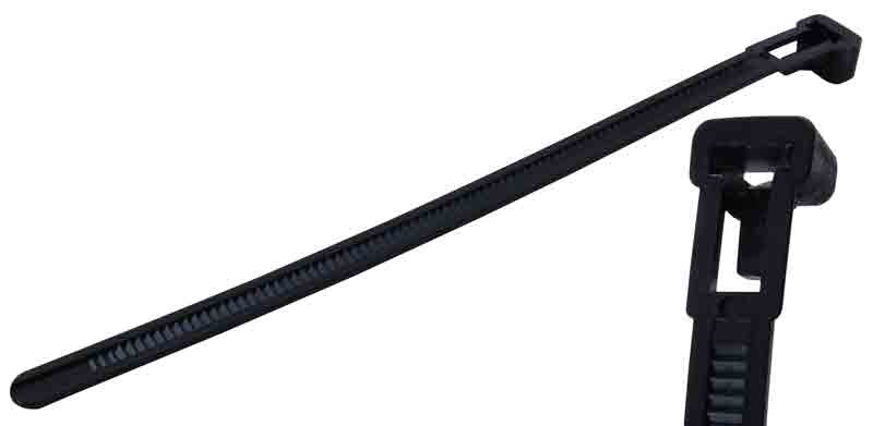 NTE Releasable Cable Ties 5.905" 50# Black 100pk