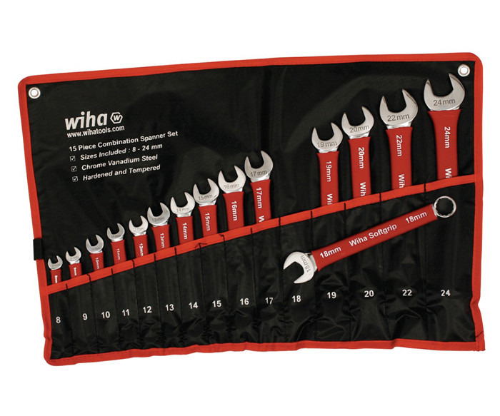WIHA 15pc SoftGrip Metric Combination Wrench Set