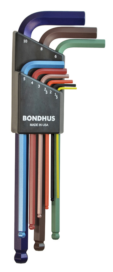 BONDHUS ColorGuard Ball End 9pc Hex Metric L-Wrench Set Long Arm