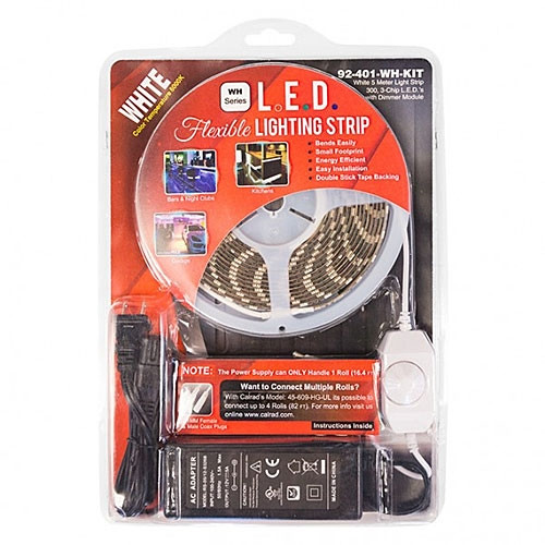 CALRAD Cool White (6000K) 5M Reel, 3-Chip LED Light Strip with Dimmer and Power Supply