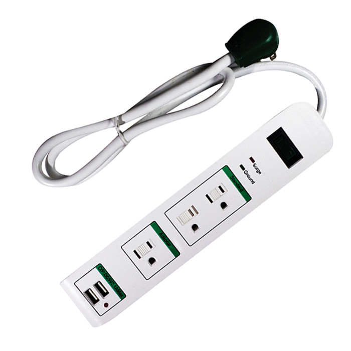 GO GREEN 3-Outlet Strip with Surge Protection and 2 USB Ports 3ft cord