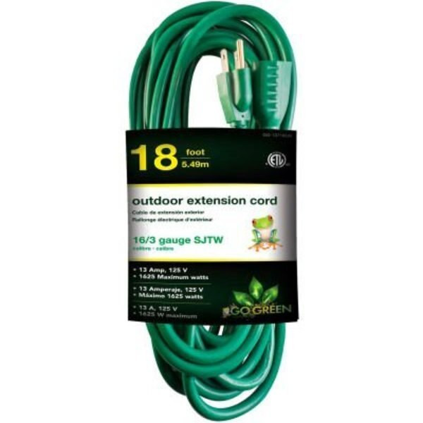 GO GREEN 18ft AC Extension Cord 16/3 Green