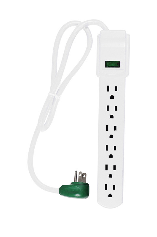 GO GREEN 6-Outlet Surge Protector 90 Joules 2.5ft cord White