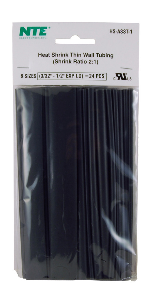 NTE Thin Wall Heat Shrink Kit 24pk Black 6"