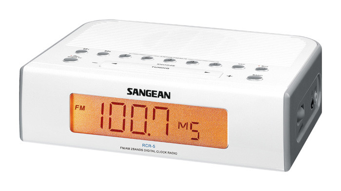 SANGEAN FM/AM Digital Tuning Clock Radio White