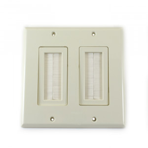 VANCO Decor Style Dual Gang Brush Bulk Cable Wall Plate Almond