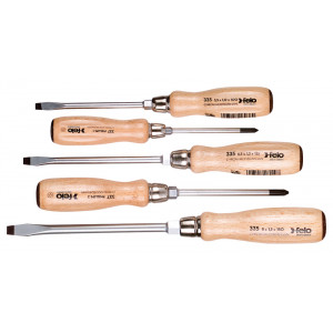 FELO Slotted & Phillips Wood Handle Screwdriver Set 5pcs