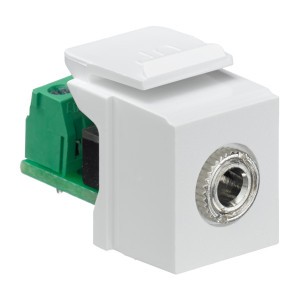 LEVITON 3.5mm Stereo QuickPort Connector, Female to Screw Terminal, White Housing