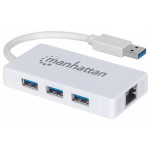 MANHATTAN 3-Port USB Hub with Gigabit Ethernet Adapter