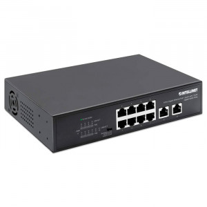 INTELLINET 8-Port Gigabit Ethernet PoE+ Switch 120 Watts w/2 RJ45 Uplink Ports