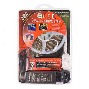 CALRAD Warm White (3000K) 5M Reel, 3-Chip LED Light Strip with Dimmer and Power Supply