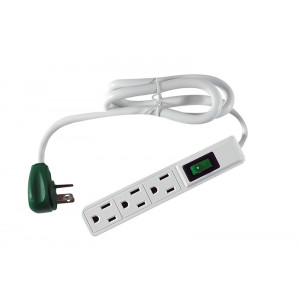 GO GREEN 3-Outlet Power Strip 2.5ft cord with Right Angle Plug