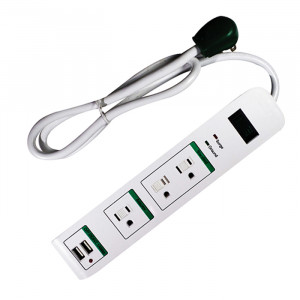 GO GREEN 3-Outlet Strip with Surge Protection and 2 USB Ports 3ft cord
