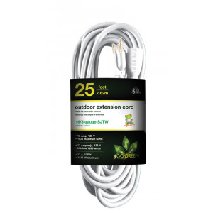 GO GREEN 25ft AC Extension Cord 16/3 White