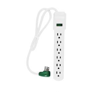 GO GREEN 6-Outlet Surge Protector 90 Joules 2.5ft cord White