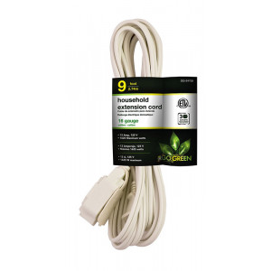 GO GREEN 9ft 16/2 3- Outlet Household Extension Cord - White
