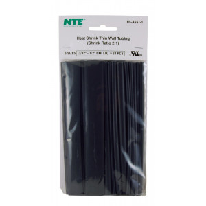 NTE Thin Wall Heat Shrink Kit 24pk Black 6"