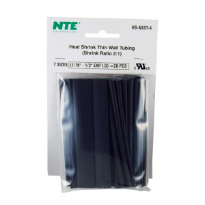 NTE Thin Wall Heat Shrink Kit 28pk Black 4"