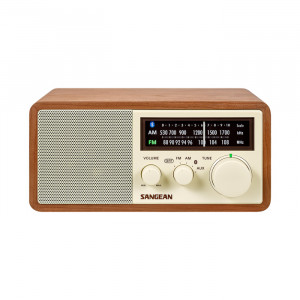 SANGEAN FM/AM Bluetooth Wooden Cabinet Radio with USB Charging